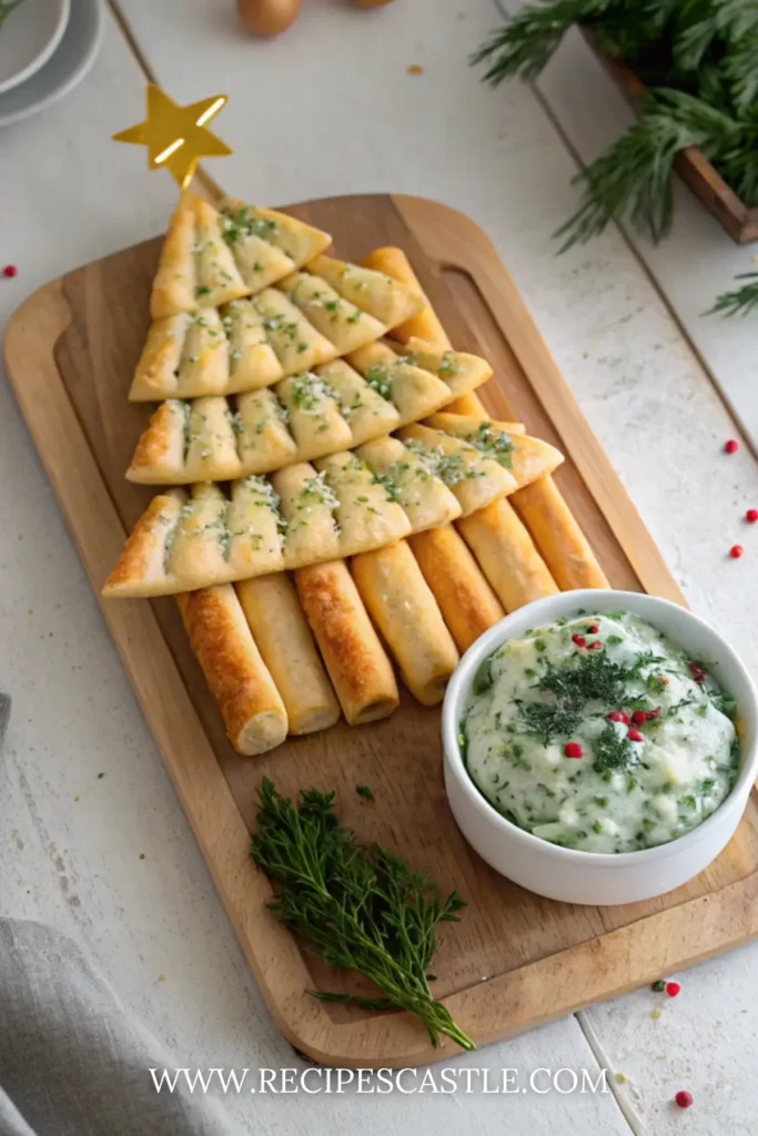 Christmas Tree Spinach Dip Breadsticks