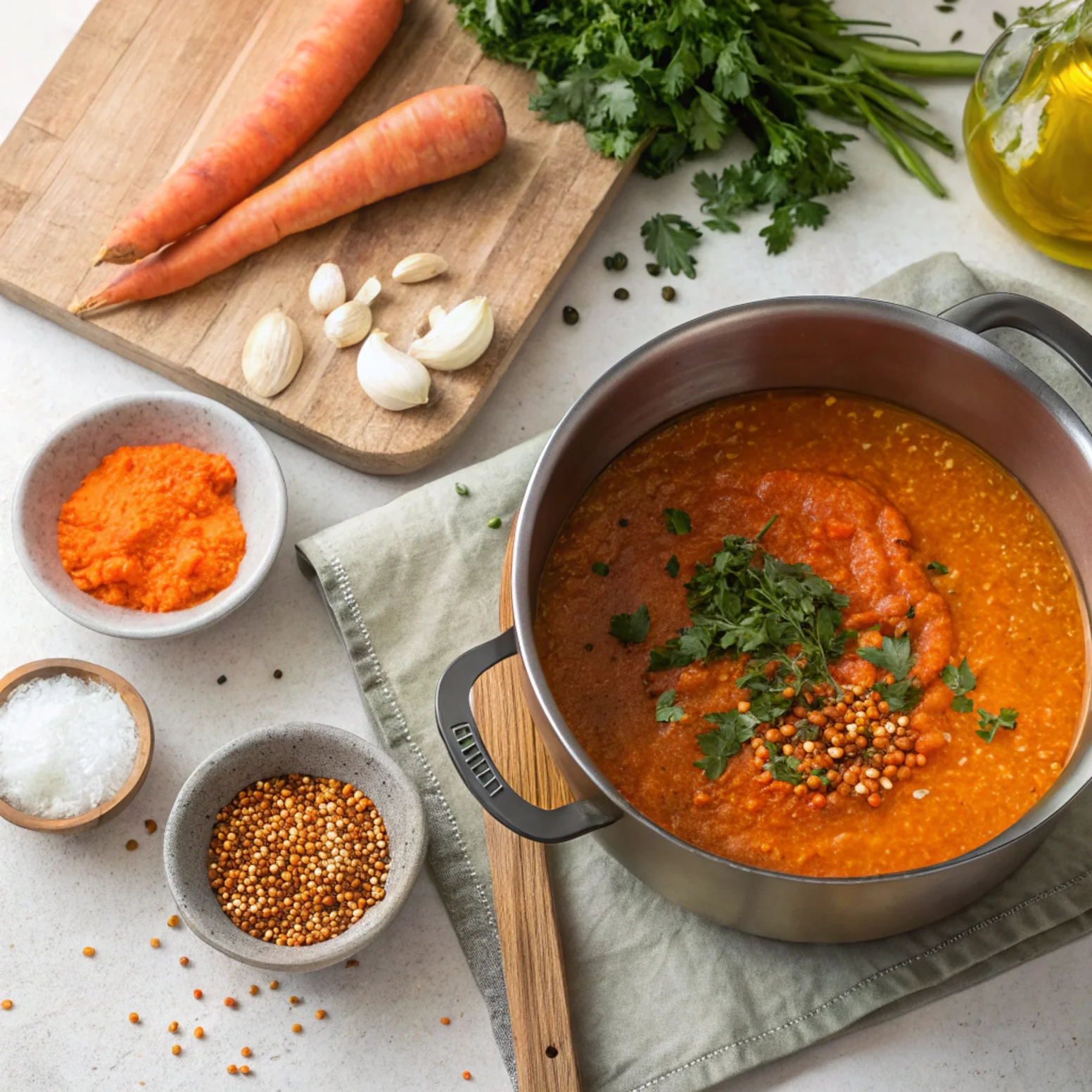 Stir in carrots, cumin, coriander, turmeric, and cayenne. Cook for 5 minutes, letting the spices toast and release their aroma.